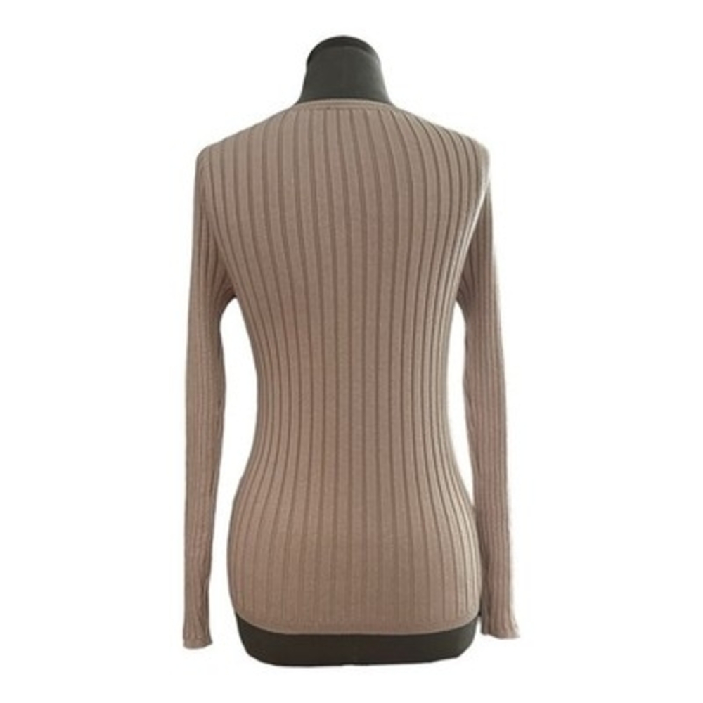 WHITE HOUSE BLACK MARKET Women Sweater S Pink Metallic Ribbed V Neck Pullover VG - Picture 6 of 8
